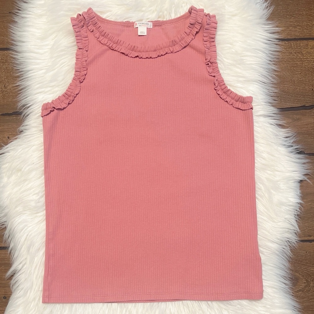 NWOT Crewcuts Pink Ribbed Ruffle Tank Top - Picture 2 of 3